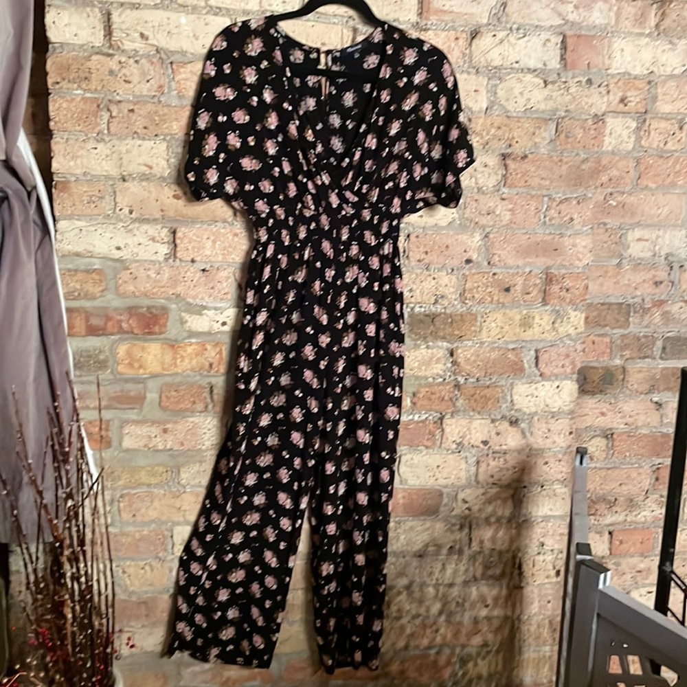 Madewell Black Floral Jumpsuit with Pink Flowers